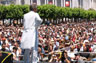 Addressing the crowd from the main stage, SF Pride