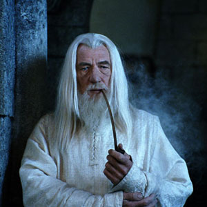 Gandalf the White at Minas Tirith looking toward Mordor