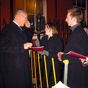 Signing autographs at the Lyric stage door