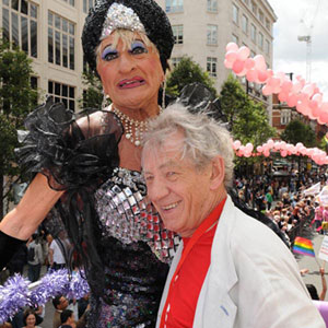 5 July<br>London Pride UK, with Maisie Trolette (David Raven) on the Older LGBT Community bus.